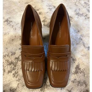 MARC FISHER Hamish Dress Loafers Block Heel Medium BROWN NIB Sz 7